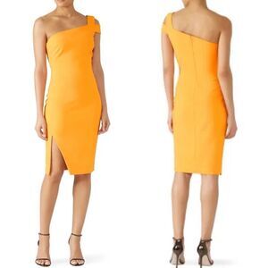LIKELY Dress Womens 0 Orange One Shoulder Packard Sheath Stretch Crepe